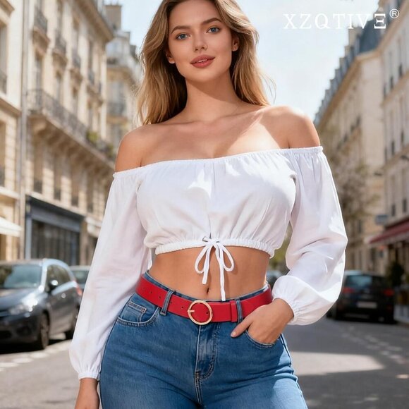 Women Leather Belt with Circle Gold Buckle Fashion Ladies Waist Belt Red Gold main image 6